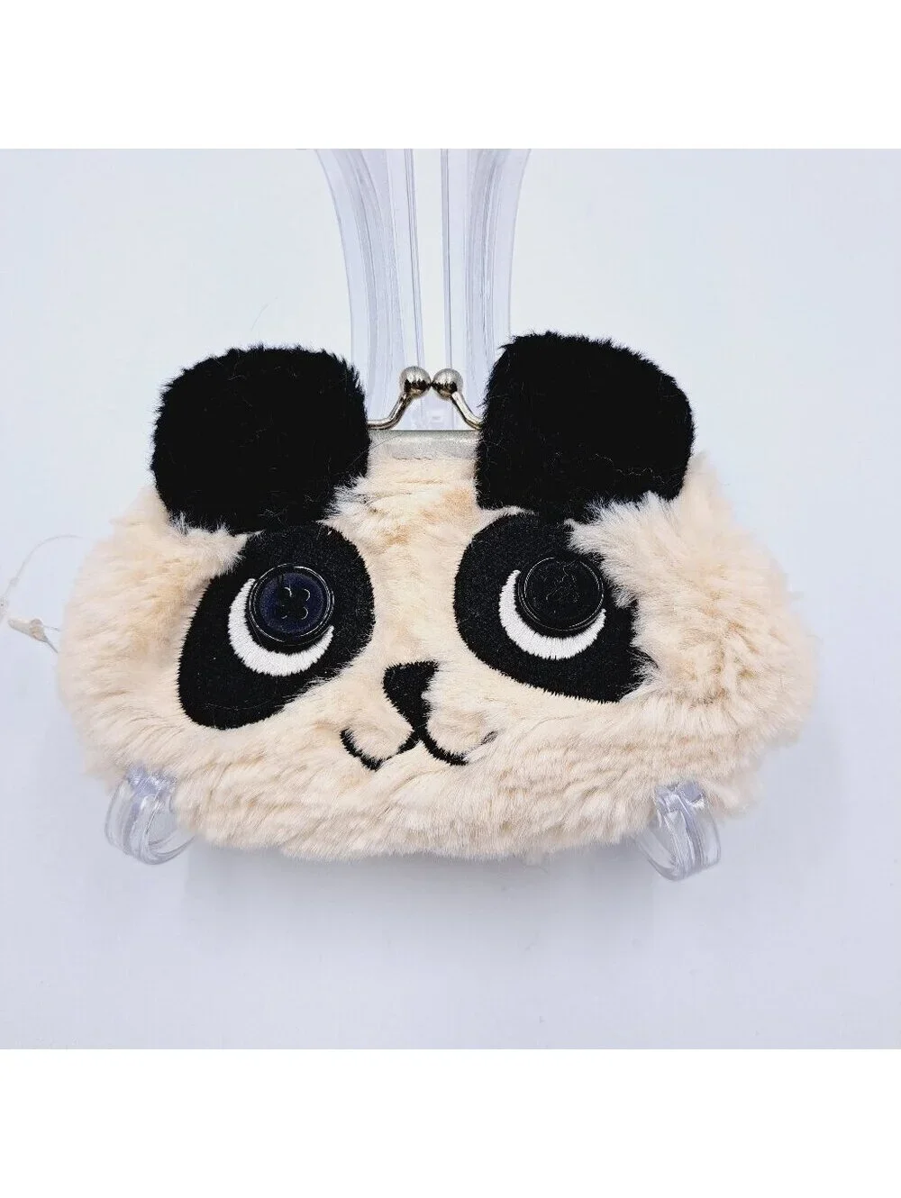 Kawaii Fluffy Panda Coin Purse With Button Eyes